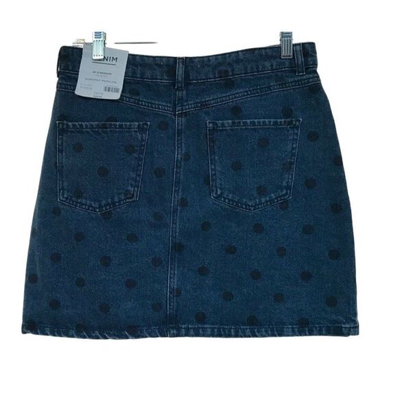 Dorothy Perkins Polka Dot Blue Denim Short Skirt 100% Cotton US 6 Eur 38 NEW - Picture 3 of 7